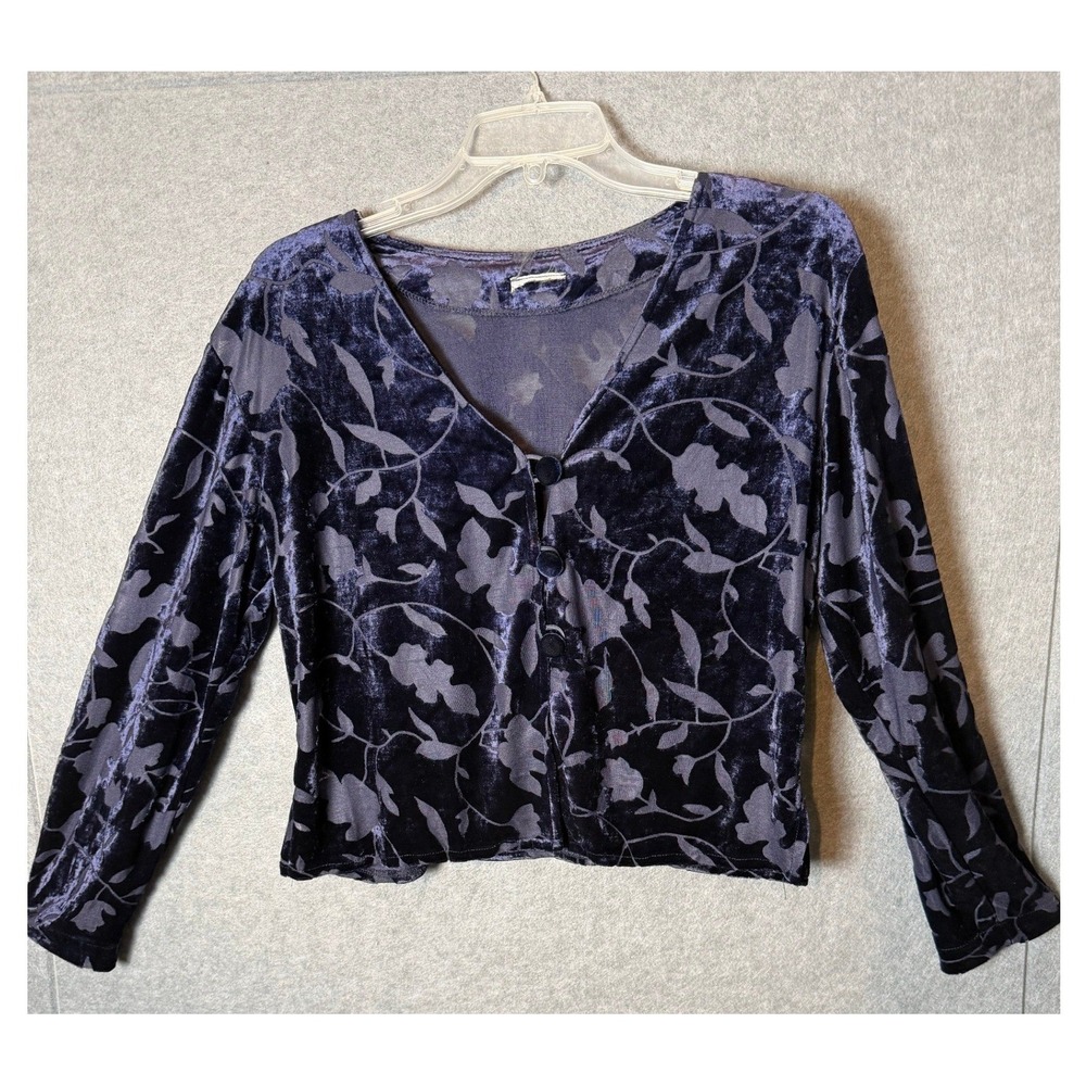 Vintage 8 Petite Navy Blue Burnout Velvet Floral Jacket Design Studio Spiegel - Picture 10 of 16